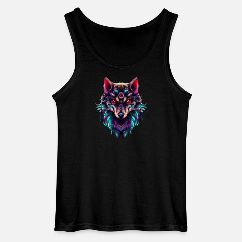 Wolf’s Head Synthwave Wolf - Débardeur Gildan Homme - noir