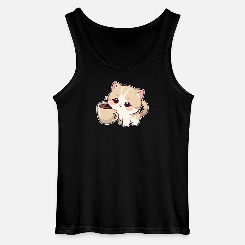 Kitten with coffee cup - Gildan Men’s Tank Top - black