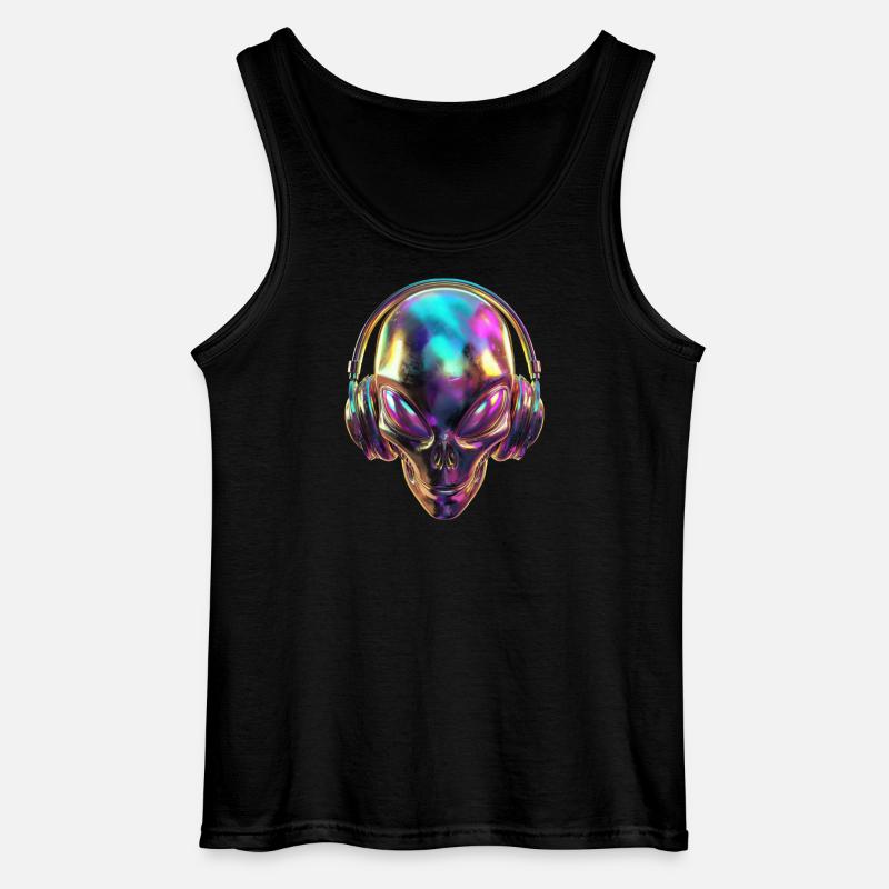 Chromatischer Alien-Kopf mit Kopfhörern - Gildan Männer Tank Top - Schwarz