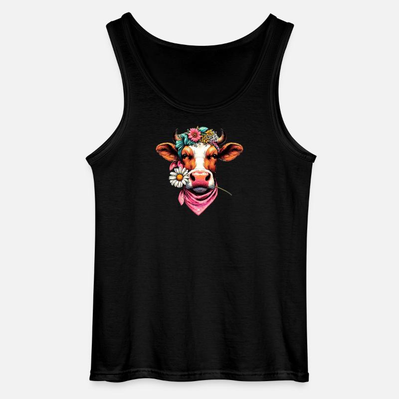 Kuh mit Blumen - Gildan Männer Tank Top - Schwarz