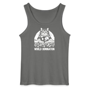 World Domination 1 - Gildan Men’s Tank Top - charcoal grey - Front - AI Model Male 185 dark (185cm)