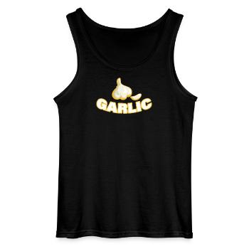 GARLIC - Gildan Men’s Tank Top - black - Front - AI Model Male 185 dark (185cm)