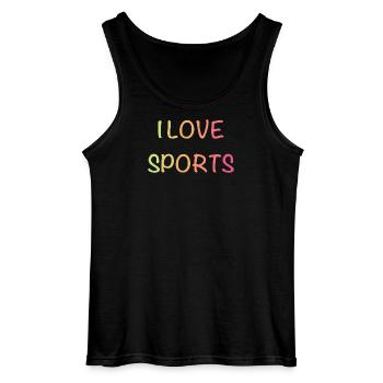 I Love Sports – Colorful Gradient Font - Gildan Men’s Tank Top - black - Front - AI Model Male 185 dark (185cm)