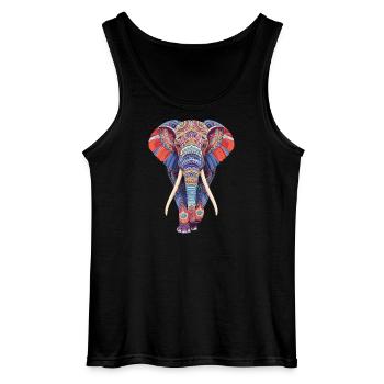 Elefant Mandala gehend frontal in bunter Optik - Gildan Männer Tank Top - Schwarz - Vorne - AI Model Male 185 dark (185cm)
