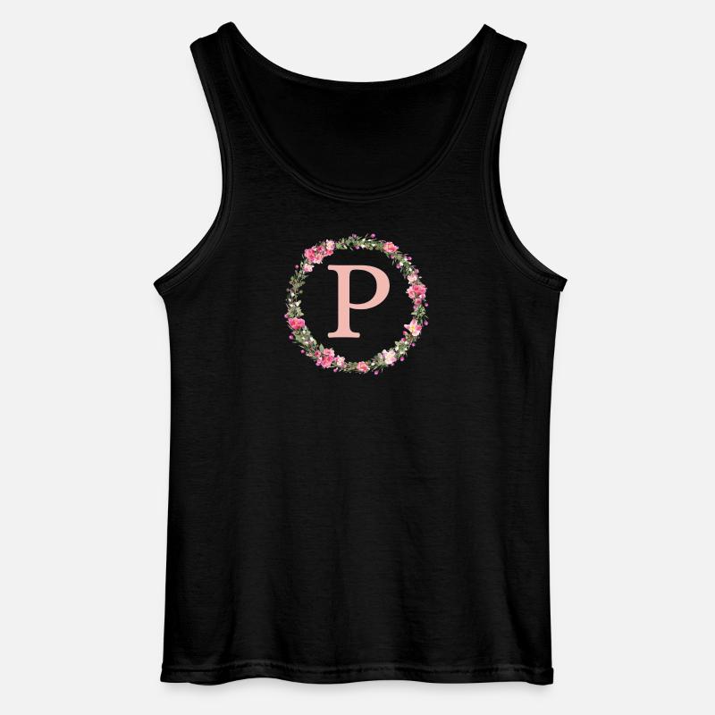 P Monogramm, Blumen-Kranz, personalisierbar - Gildan Männer Tank Top - Schwarz