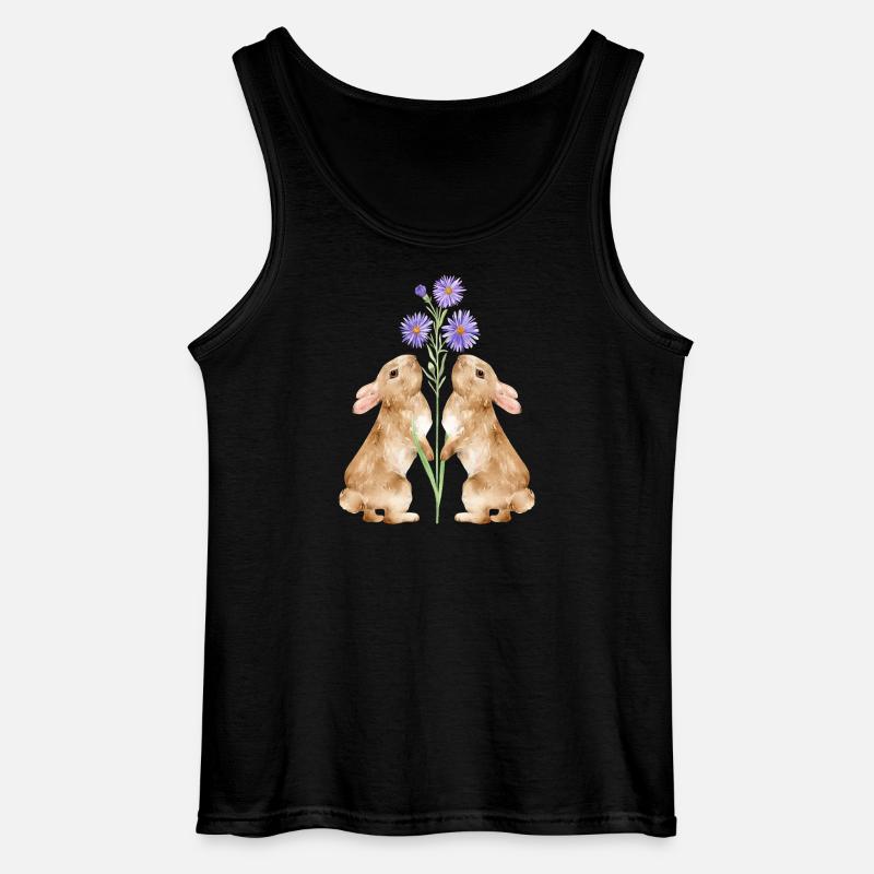 Zwei süße Hasen mit Blumen - Gildan Männer Tank Top - Schwarz
