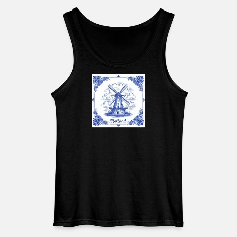 Delfter blauer Windmühlenkachel - Gildan Männer Tank Top - Schwarz