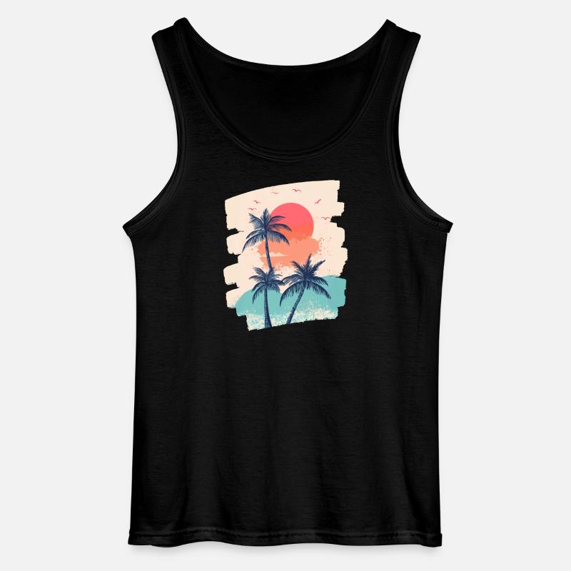 Beach Palm Trees Sunset Summer - Gildan Men’s Tank Top - black