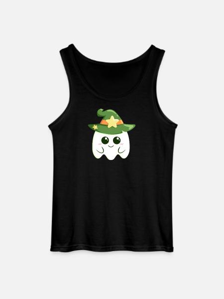 Cute ghost for Halloween dressed as a witch - Gildan Men’s Tank Top - black