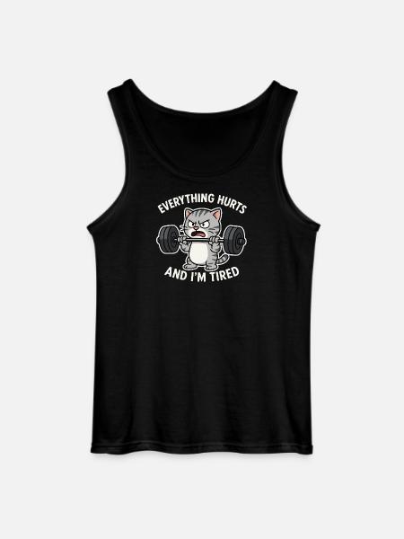 Angry Cat Lifting Barbell Illustration - Gildan Men’s Tank Top - black