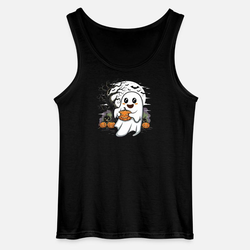 Cute Ghost with Jack-O-Lantern - Gildan Men’s Tank Top - black