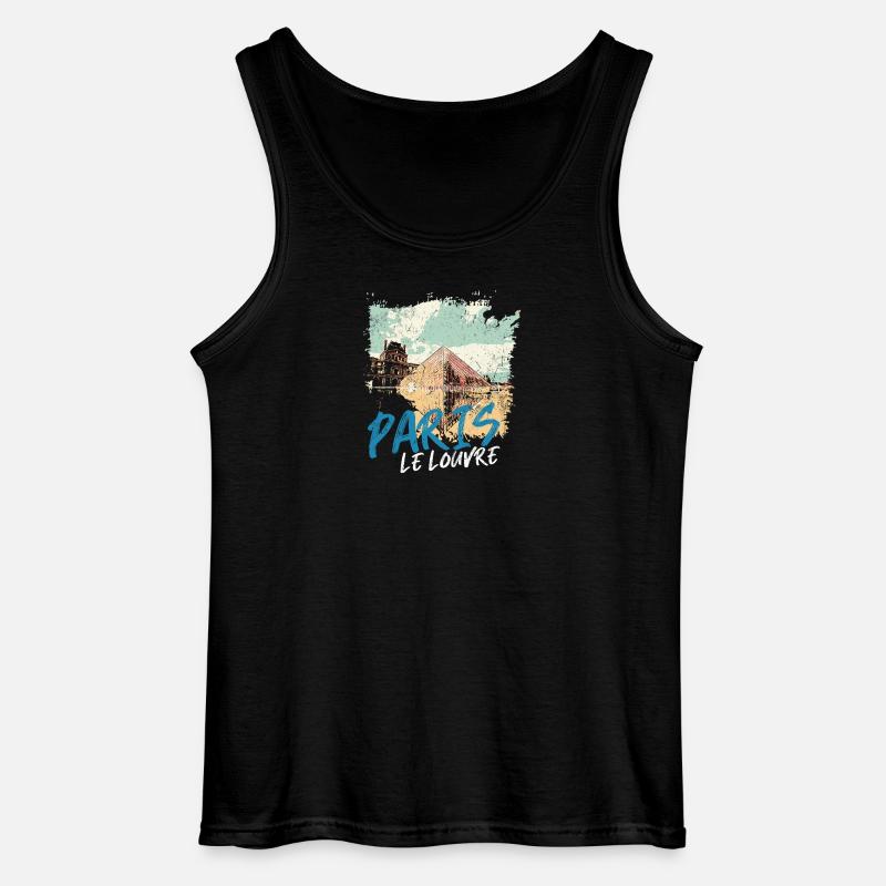 Louvre Pyramid and Paris Monuments - Gildan Men’s Tank Top - black