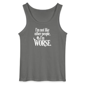 I'm Not Like Other People I'm Worse Frech Gothic - Gildan Men’s Tank Top - charcoal grey - Front - AI Model Male 185 dark (185cm)