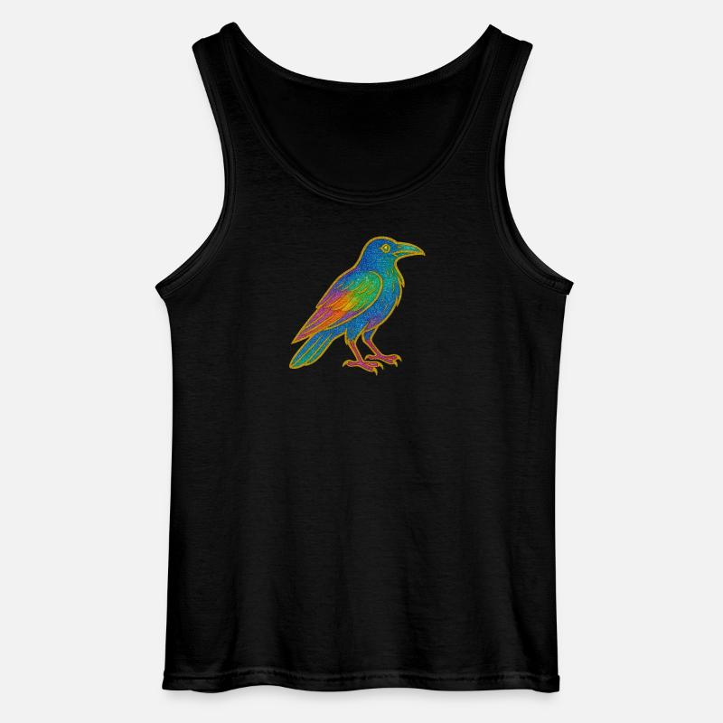 Rabe | Krähe | Regenbogen Vogel Glitzer Patch - Gildan Männer Tank Top - Schwarz