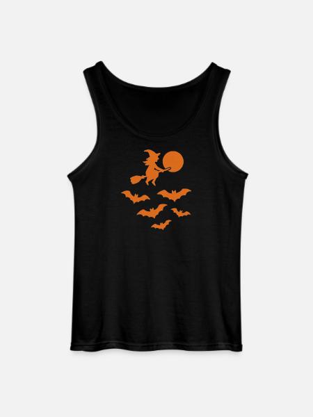 Flying Witch with Bats – Halloween Design - Gildan Men’s Tank Top - black