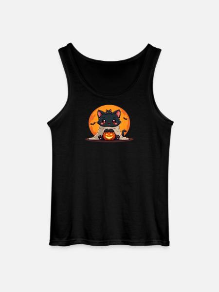 Halloween Cat with Halloween Pumpkin - Gildan Men’s Tank Top - black