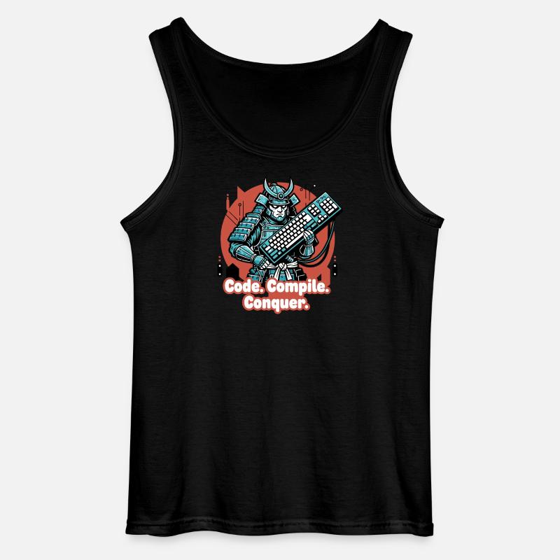 Code Battle Samurai with Keyboard - Gildan Men’s Tank Top - black