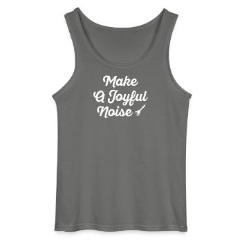 Make A Joyful Noise Typography - Gildan Men’s Tank Top - charcoal grey - Front - AI Model Male 185 dark (185cm)