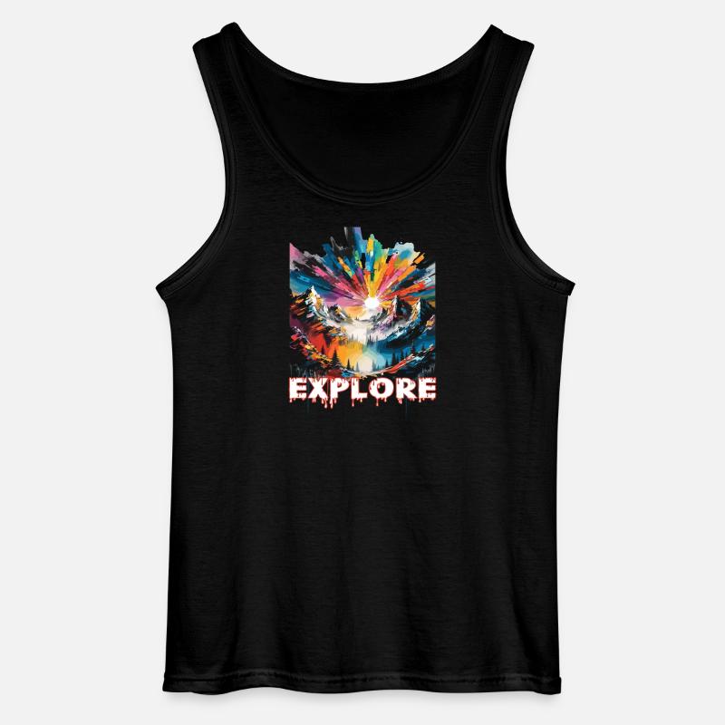 Farbintensive Landschaft mit 'Explore' Aufdruck - Gildan Männer Tank Top - Schwarz