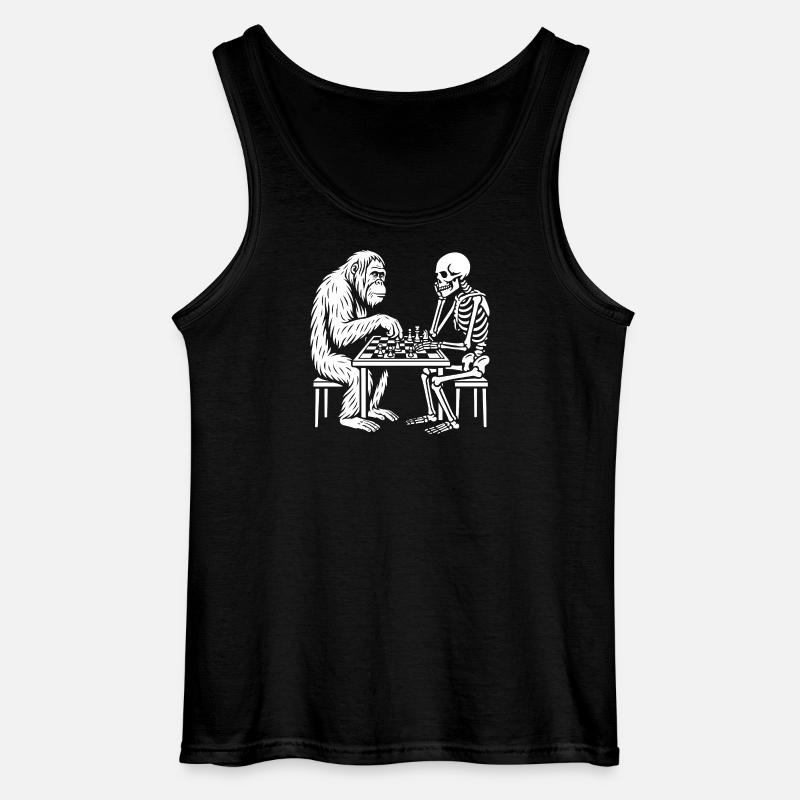Primate vs Skeleton Chess Duel - Gildan Men’s Tank Top - black