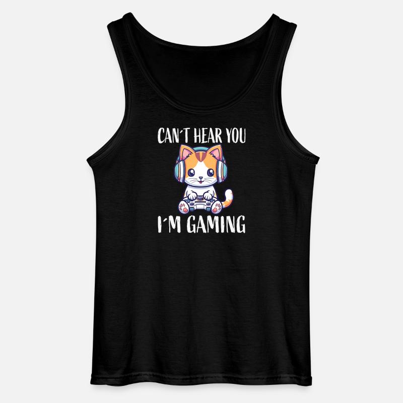 Kitten with headset while gaming - Gildan Men’s Tank Top - black
