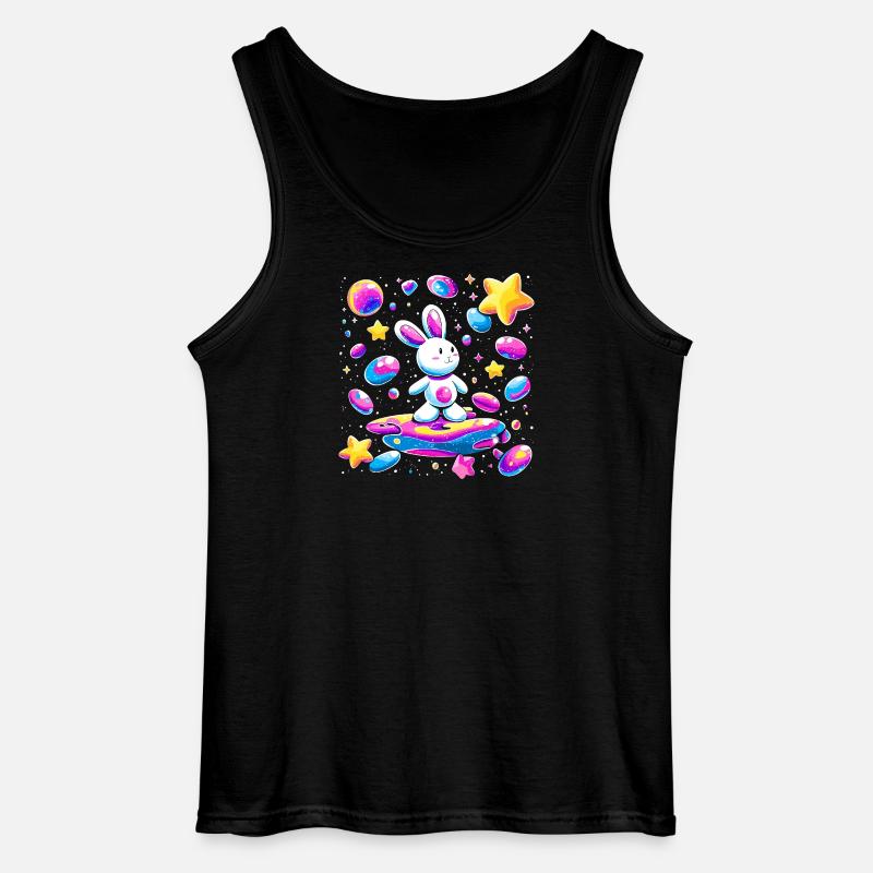 Galactic Rabbit on Surfboard - Gildan Men’s Tank Top - black