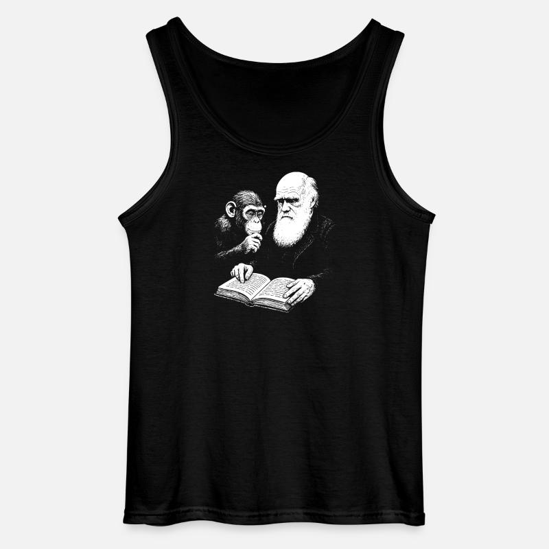 Charles Darwin studying with Monkey  - Gildan Men’s Tank Top - black
