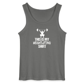 Voici mon t-shirt de gym de musculation - Débardeur Gildan Homme - charbon - Devant - AI Model Male 185 dark (185cm)
