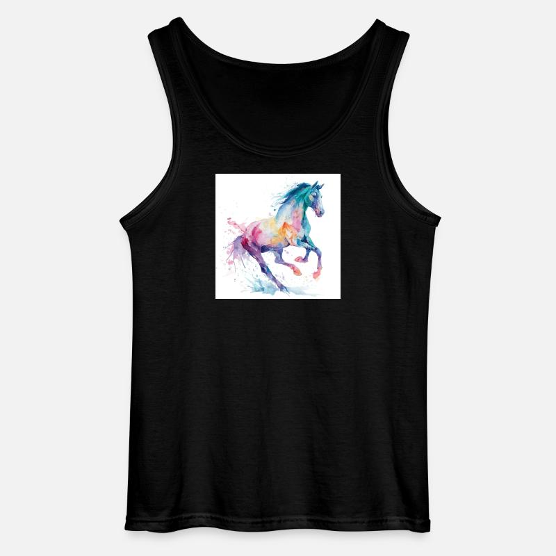 Regenbogen-Aquarellpferd - Gildan Männer Tank Top - Schwarz