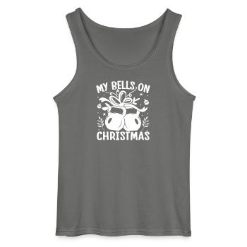 Gym Junkies My Bells On Christmas Calisthenics - Gildan Men’s Tank Top - charcoal grey - Front - AI Model Male 185 dark (185cm)