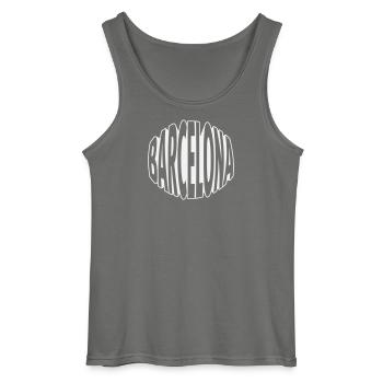 Barcelona Oval Lettering - Gildan Men’s Tank Top - charcoal grey - Front - AI Model Male 185 dark (185cm)
