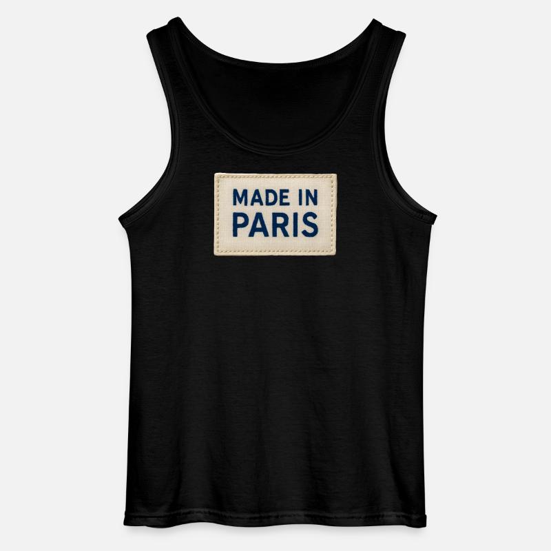 Made in Paris Fabric Patch - Gildan Men’s Tank Top - black