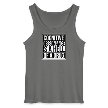Cognitive Dissonance Is A Hell Of A Drug Saying - Gildan Men’s Tank Top - charcoal grey - Front - AI Model Male 185 dark (185cm)