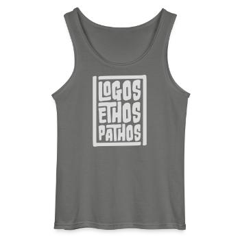 Logos Ethos Pathos Rhétorique Étudiant en Philosophie - Débardeur Gildan Homme - charbon - Devant - AI Model Male 185 dark (185cm)