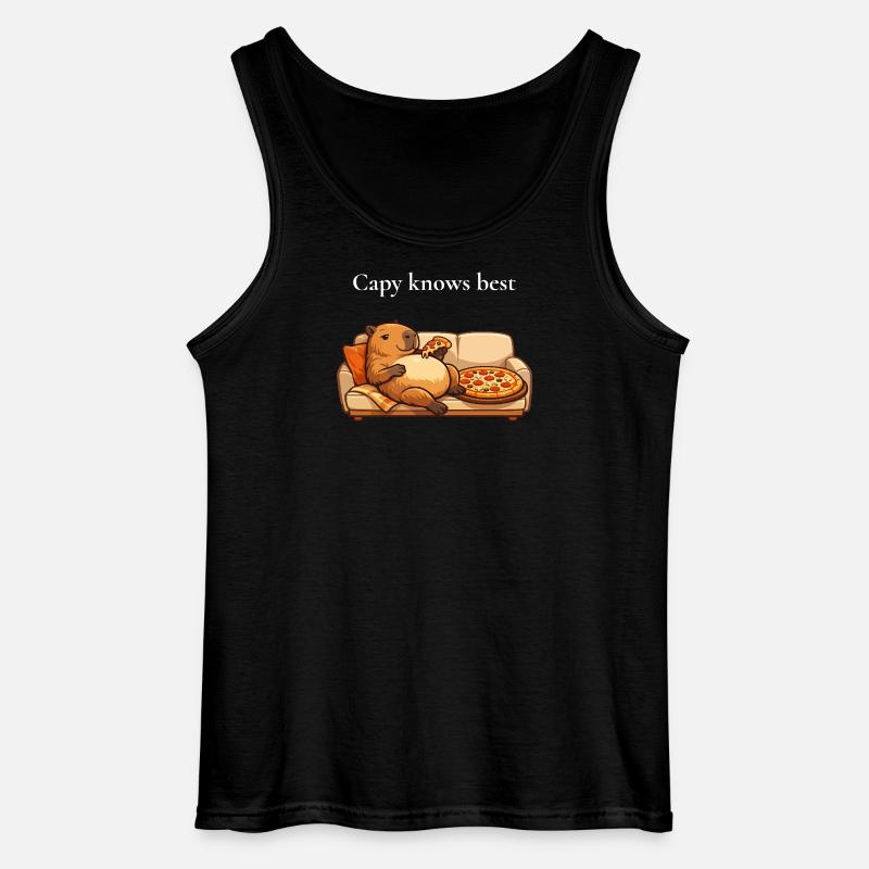 Capybara with pizza on sofa - Gildan Men’s Tank Top - black
