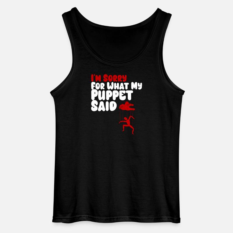 Puppet Confession on Strings - Gildan Men’s Tank Top - black