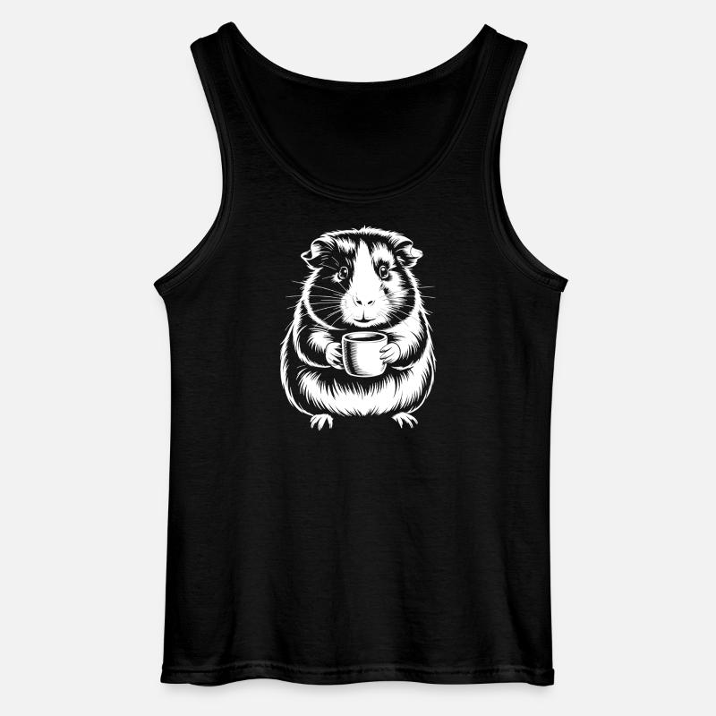 Coffee Drinking Guinea Pig Silhouette - Gildan Men’s Tank Top - black