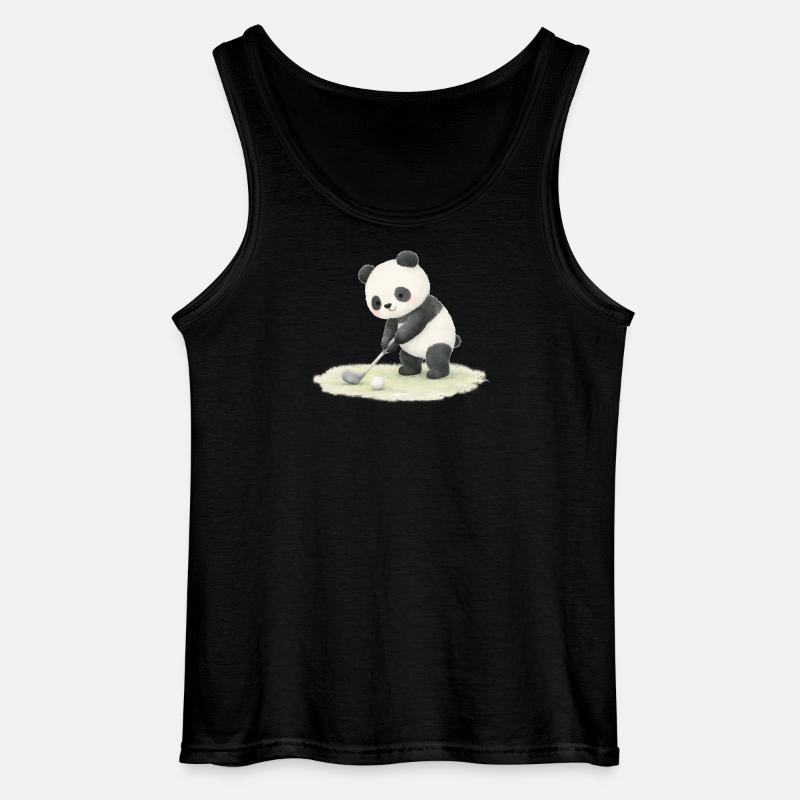 Panda Playing Golf Illustration - Gildan Men’s Tank Top - black