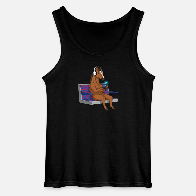 Pony mit Kopfhörern am Smartphone - Gildan Männer Tank Top - Schwarz