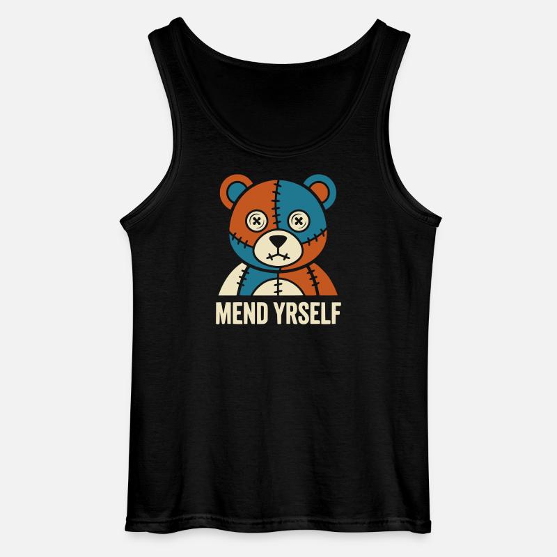 Patchwork Bear: Stitches & Contrast - Gildan Men’s Tank Top - black
