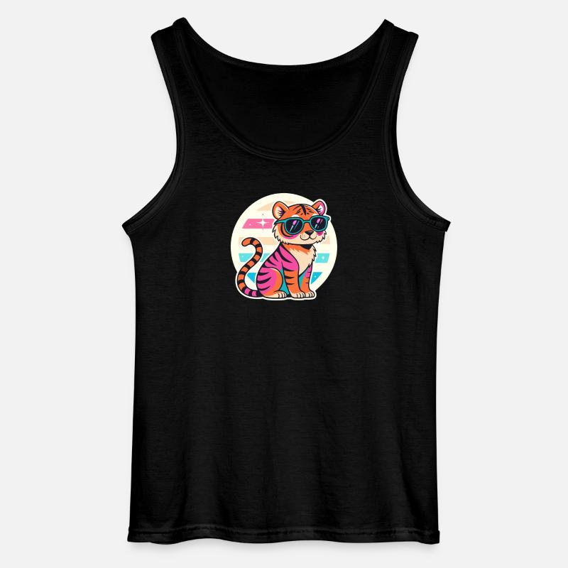 Neon-Tiger mit Retro-Brille - Gildan Männer Tank Top - Schwarz