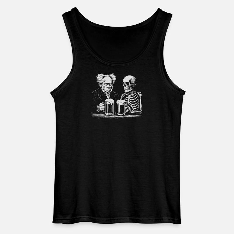 Arthur Schopenhauer drinking beer with skeleton - Gildan Men’s Tank Top - black