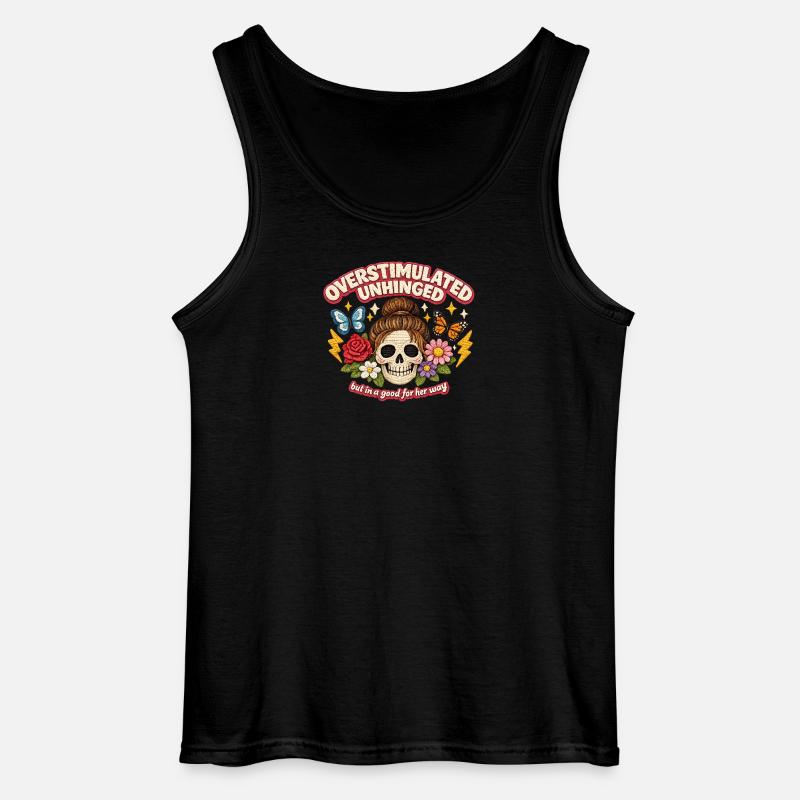 Overstimulated Unhinged Skull Patch Gift - Gildan Men’s Tank Top - black