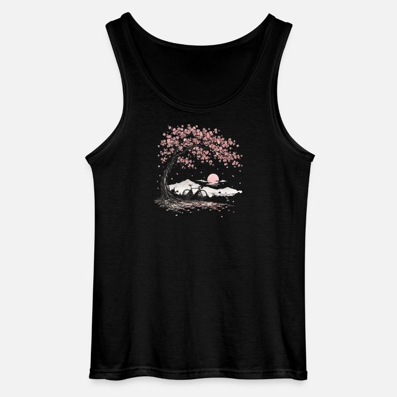 Cherry Blossom Cherry Tree Bicycle - Gildan Men’s Tank Top - black