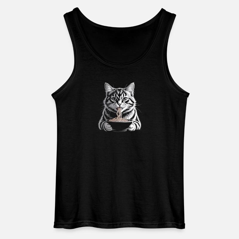 Cat Eats Ramen - Gildan Men’s Tank Top - black