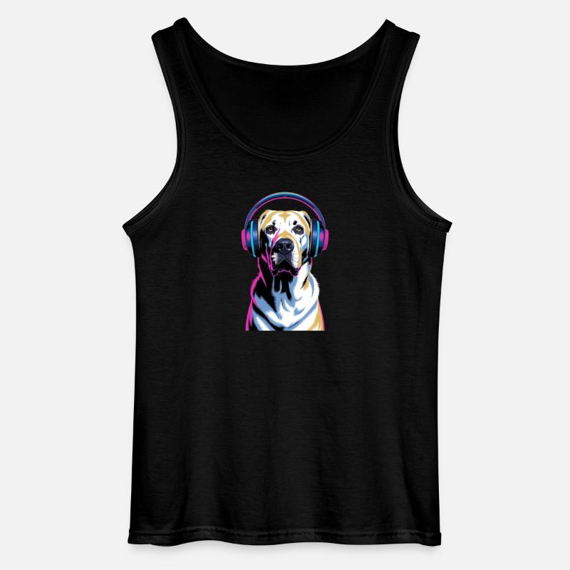 Labrador mit Kopfhörern - Gildan Männer Tank Top - Schwarz