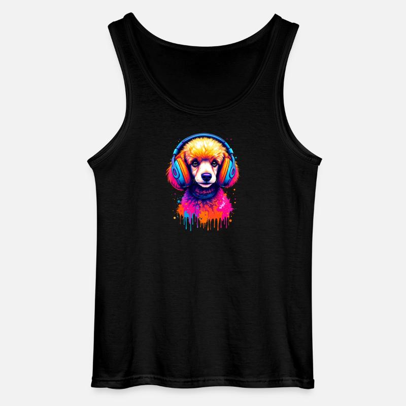 Pudel mit Kopfhörern - Gildan Männer Tank Top - Schwarz