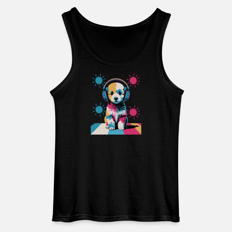 Pudel Welpe mit Kopfhörer - Gildan Männer Tank Top - Schwarz