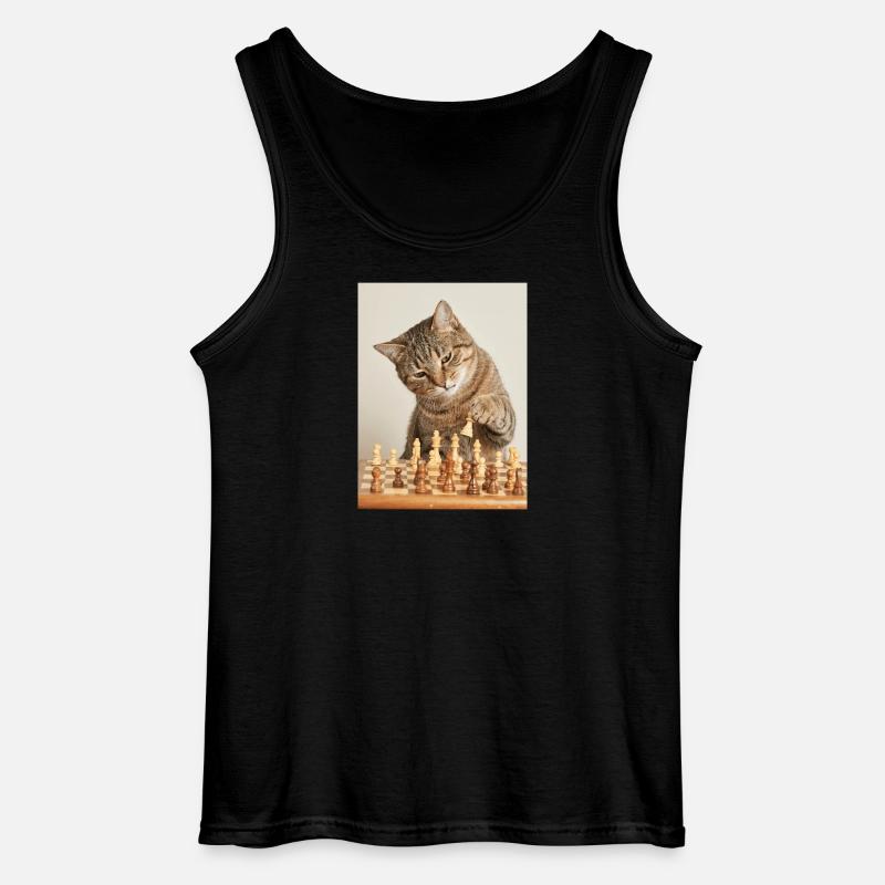 Cat playing chess - Gildan Men’s Tank Top - black