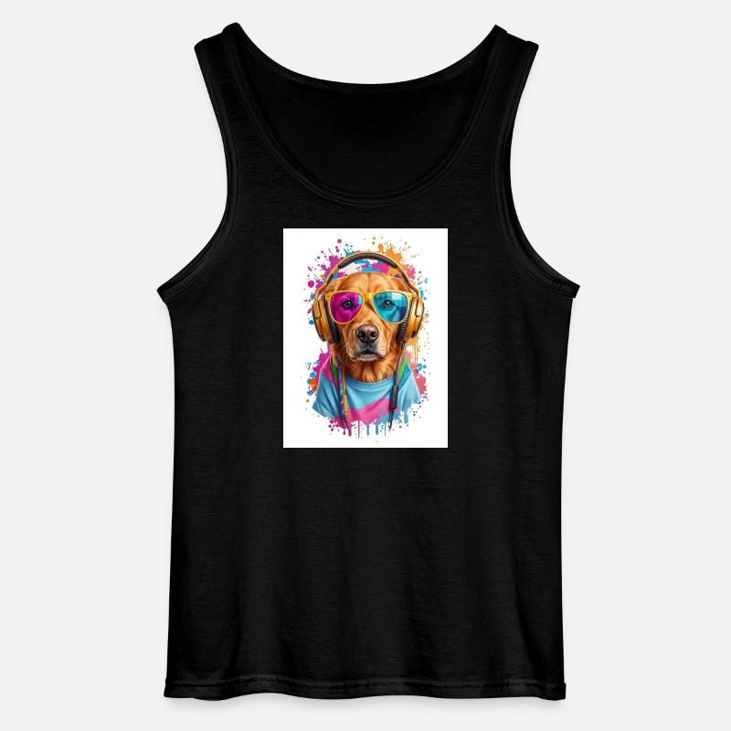 Bunter Hund mit Kopfhörern - Gildan Männer Tank Top - Schwarz